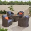 Darius 5pc Outdoor Set With 4 Wicker Swivel Chairs & Fire Pit Set - Brown/Navy/Hammered Bronze - Christopher Knight Home -Sunnydaze Decor Store GUEST f8c9e525 62cd 41a7 8f32 2c92feb4774a
