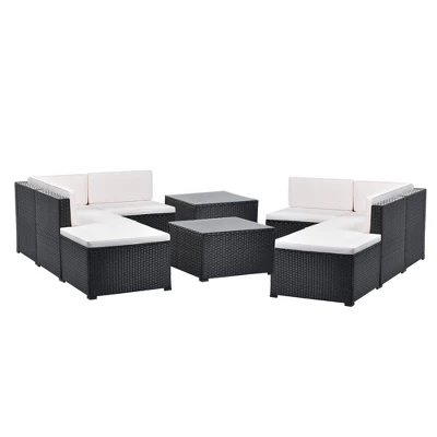 10pc Wicker Patio Sectional Seating Set With Cushion - Black/Beige - GODEER 5 10pc Wicker Patio Sectional Seating Set With Cushion - Black/Beige - GODEER - Image 3