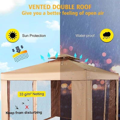 SUGIFT 10 Ft. X 10 Ft. Gazebo Tent With Mosquito Netting Outdoor Canopy Shelter 4 SUGIFT 10 Ft. X 10 Ft. Gazebo Tent With Mosquito Netting Outdoor Canopy Shelter - Image 2