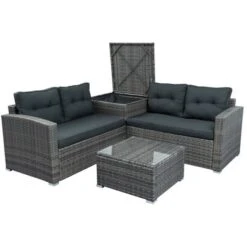 4pc Wicker Patio Set With Large Storage Box & Cushions - Gray - GODEER 12 4pc Wicker Patio Set With Large Storage Box & Cushions - Gray - GODEER -Sunnydaze Decor Store GUEST fa01bf7b 9ff1 4619 9a47 e2bed2d88ab5