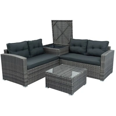 4pc Wicker Patio Set With Large Storage Box & Cushions - Gray - GODEER 5 4pc Wicker Patio Set With Large Storage Box & Cushions - Gray - GODEER - Image 3