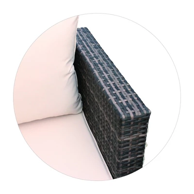 4pc Wicker Patio Sectional Seating Set With Sofa, Arm Chair, Ottoman & Accent Table - Brown/Beige - GODEER 12 4pc Wicker Patio Sectional Seating Set With Sofa, Arm Chair, Ottoman & Accent Table - Brown/Beige - GODEER - Image 10