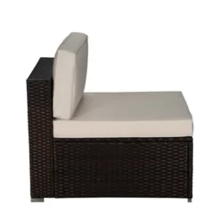 5pc Outdoor Rattan Wicker Conversation Set - Brown/Beige/Red - GODEER -Sunnydaze Decor Store GUEST faef7a81 ad2c 42a9 9764 0b4572145d7f