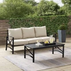 Kaplan 2pc Outdoor Sofa Set - Oatmeal - Crosley -Sunnydaze Decor Store GUEST fb015e97 cab3 49e5 b573 e2324e022311