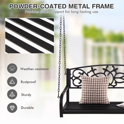 Tangkula Patio Hanging Porch Swing 2-Person Outdoor Metal Swing Bench Chair W/ Chains 7 Tangkula Patio Hanging Porch Swing 2-Person Outdoor Metal Swing Bench Chair W/ Chains - Image 5