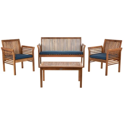 Carson 4pc Outdoor Set - Natural/Navy - Safavieh 3 Carson 4pc Outdoor Set - Natural/Navy - Safavieh