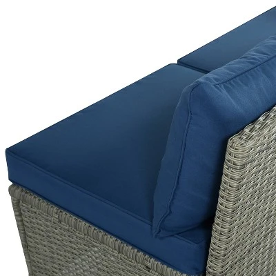 5pc Outdoor Wicker Conversation Set With Cushions - Blue - GODEER 14 5pc Outdoor Wicker Conversation Set With Cushions - Blue - GODEER - Image 12