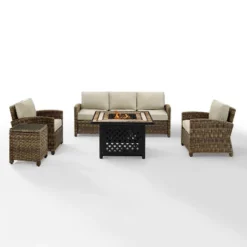 Bradenton 5pc Outdoor Wicker Conversation Set With Fire Table - Crosley -Sunnydaze Decor Store GUEST fc5f0111 3af0 4336 9c6c c5c1286f6a56