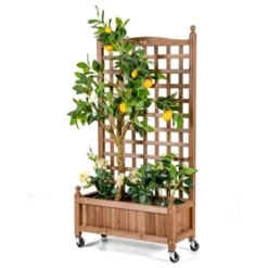 Tangkula 50in Wood Planter Box With Trellis And Wheels Mobile Plant Raised Bed For Indoor&Outdoor -Sunnydaze Decor Store GUEST fc854a32 0430 4c9e b317 a13fbbc75fa6