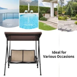 Tangkula 2-Person Patio Swing Seat Outdoor Porch Swing All Weather Hammock W/Canopy & Storage Pockets Brown -Sunnydaze Decor Store GUEST fc95e9b2 0eb3 4685 b83b d49af2414c26