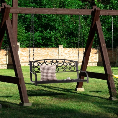 Tangkula Patio Hanging Porch Swing 2-Person Outdoor Metal Swing Bench Chair W/ Chains 4 Tangkula Patio Hanging Porch Swing 2-Person Outdoor Metal Swing Bench Chair W/ Chains - Image 2