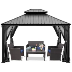 Tangkula 12ft X 10ft Patio Hardtop Gazebo Double Vented Roof Outdoor Galvanized Steel Sun Shelter Brown/Gray 11 Tangkula 12ft X 10ft Patio Hardtop Gazebo Double Vented Roof Outdoor Galvanized Steel Sun Shelter Brown/Gray -Sunnydaze Decor Store GUEST fd49d52e 4466 4b50 a042 9bec0d61ac90