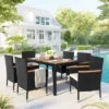 7pc Outdoor Wicker Dining Set With Acacia Wood Tabletop & Cushions - Beige - GODEER -Sunnydaze Decor Store GUEST fd58e47b 3d29 4b5e 995e 76255d734d55