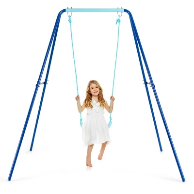 Costway Outdoor Kids Swing Set Heavy Duty Metal A-Frame W/ Ground Stakes 12 Costway Outdoor Kids Swing Set Heavy Duty Metal A-Frame W/ Ground Stakes - Image 10