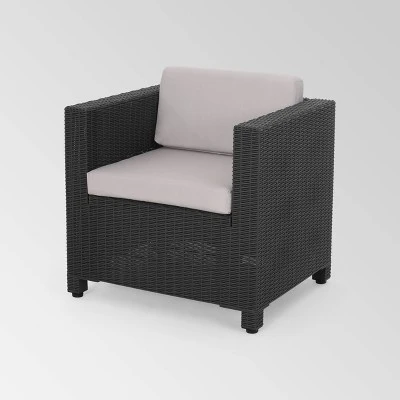 Waverly 5pc Faux Wicker Chat Set Dark Gray/Gray - Christopher Knight Home 4 Waverly 5pc Faux Wicker Chat Set Dark Gray/Gray - Christopher Knight Home - Image 2