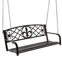 Outsunny Steel Hanging Porch Swing, Fleur-de-Lis Design Outdoor Swing Seat Bench With Chains For The Yard, Deck, & Backyard, 485 LBS Weight Capacity -Sunnydaze Decor Store GUEST fdbc8866 4b66 4e8d a2f0 851ce13946bf