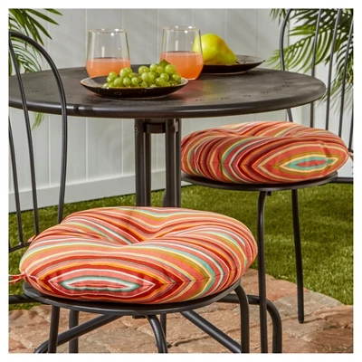 Set Of Two 15" Watermelon Stripe Outdoor Bistro Chair Cushions - Kensington Garden 3 Set Of Two 15" Watermelon Stripe Outdoor Bistro Chair Cushions - Kensington Garden