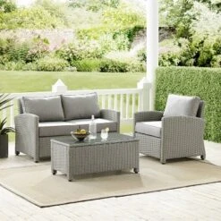 3pc Bradenton Outdoor Steel Conversation Set Gray - Crosley