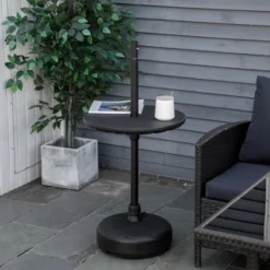 Outsunny 20" Umbrella Table Tray Portable Round Table Top For Beach, Patio, Garden, Swimming Pool, Deck, Black