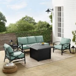 Kaplan 5pc Outdoor Sofa Set With Fire Table - Mist - Crosley -Sunnydaze Decor Store GUEST fec4d3f7 b704 4af8 acea b981111697fd