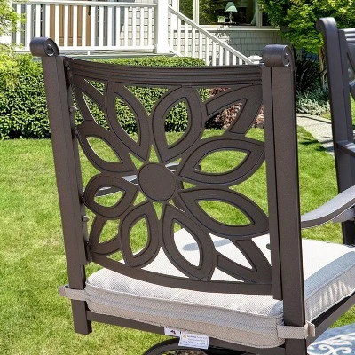 Captiva Designs 3pc Cast Aluminum Outdoor Patio Dining Set With Bar Stools Brown 5 Captiva Designs 3pc Cast Aluminum Outdoor Patio Dining Set With Bar Stools Brown - Image 3