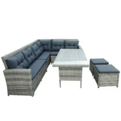 6pc Wicker Patio Set With Glass Table Ottomans - Gray/Dark Gray - GODEER -Sunnydaze Decor Store GUEST fef758e0 a6de 4f88 bd09 9d1f6a05b5c0