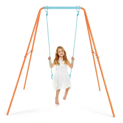 Costway Outdoor Kids Swing Set Heavy Duty Metal A-Frame W/ Ground Stakes 13 Costway Outdoor Kids Swing Set Heavy Duty Metal A-Frame W/ Ground Stakes - Image 11