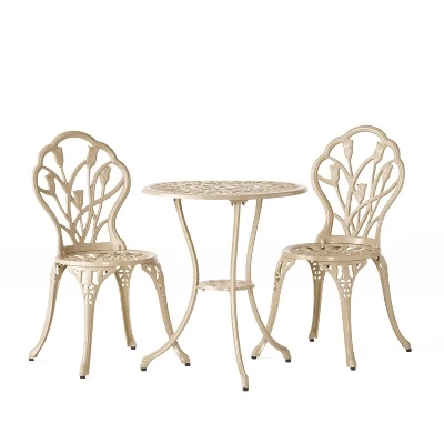 Nassau 3pc Cast Aluminum Patio Bistro Set - Sand - Christopher Knight Home 6 Nassau 3pc Cast Aluminum Patio Bistro Set - Sand - Christopher Knight Home - Image 4